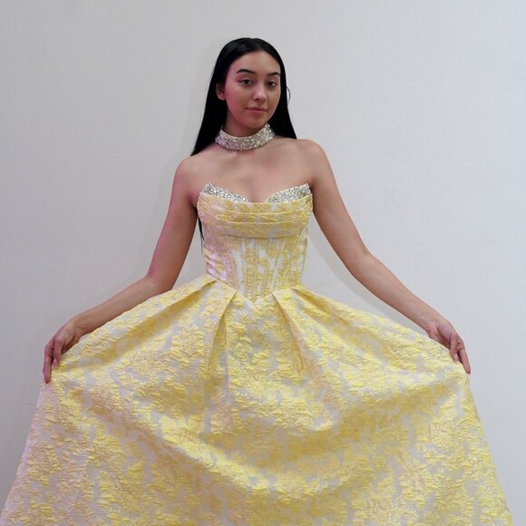 New Strapless A-Line Floral Dress w/ Sweetheart Neck & Lace Up Back JT2693A - Picture 1 of 8